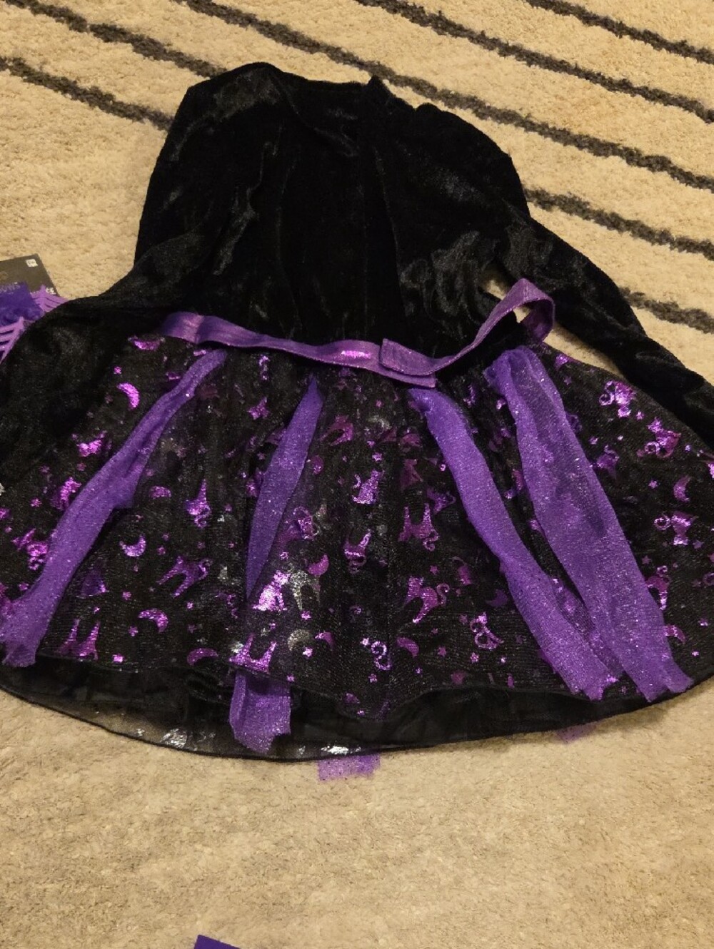 Spirit Purple and Black Girls' Witch Costume with Striped Tights - Picture 4 of 5